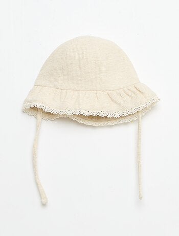 Ensemble 3 pièces en maille côtelée - short + T-shirt + bob