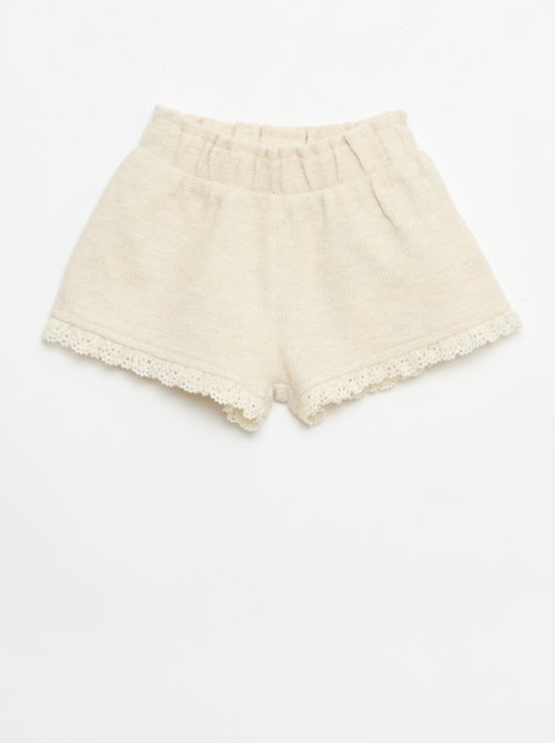 Ensemble 3 pièces en maille côtelée -  short + T-shirt + bob - Kiabi