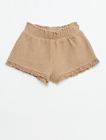 Ensemble 3 pièces en maille côtelée - short + T-shirt + bob