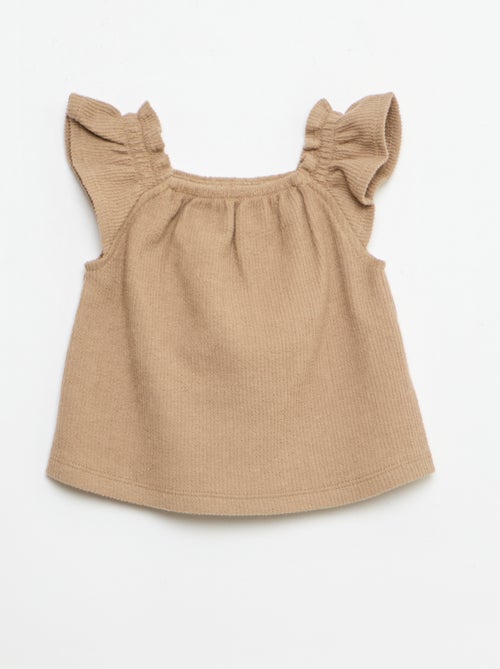 Ensemble 3 pièces en maille côtelée -  short + T-shirt + bob - Kiabi