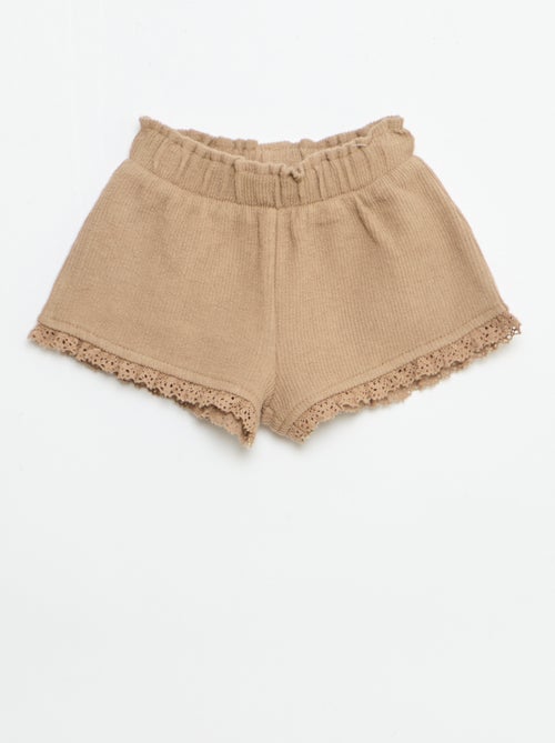 Ensemble 3 pièces en maille côtelée -  short + T-shirt + bob - Kiabi