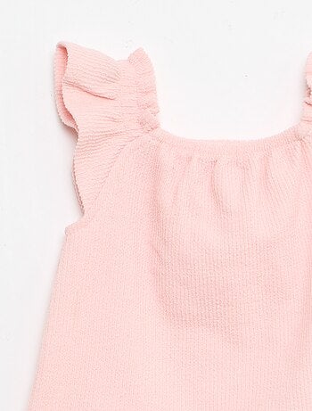 Ensemble 3 pièces en maille côtelée - short + T-shirt + bob