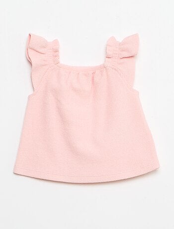 Ensemble 3 pièces en maille côtelée - short + T-shirt + bob