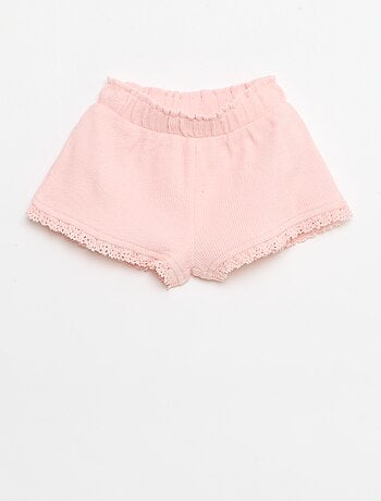 Ensemble 3 pièces en maille côtelée - short + T-shirt + bob