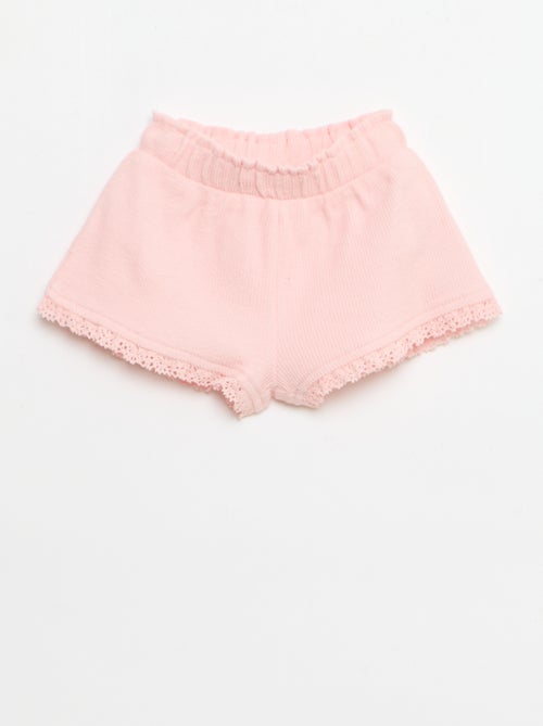 Ensemble 3 pièces en maille côtelée -  short + T-shirt + bob - Kiabi