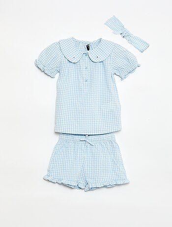 Ensemble 3 pièces tunique + short + bandeau en vichy