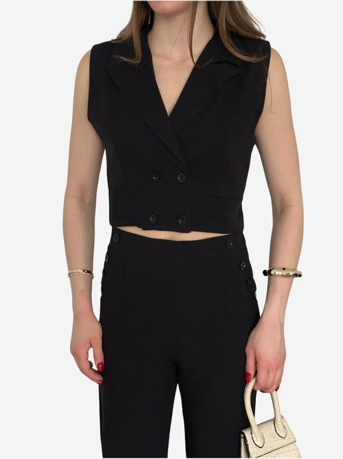 Ensemble à jambes larges à col en v boutonné taille haute my fashion - Kiabi