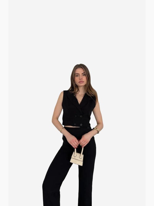 Ensemble à jambes larges à col en v boutonné taille haute my fashion - Kiabi