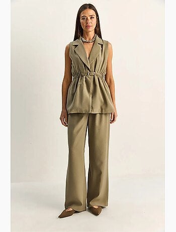 Ensemble à jambes larges taille haute avec col de veste lucci