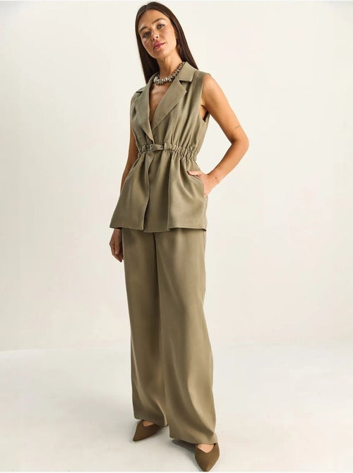 Ensemble à jambes larges taille haute avec col de veste lucci - Kiabi