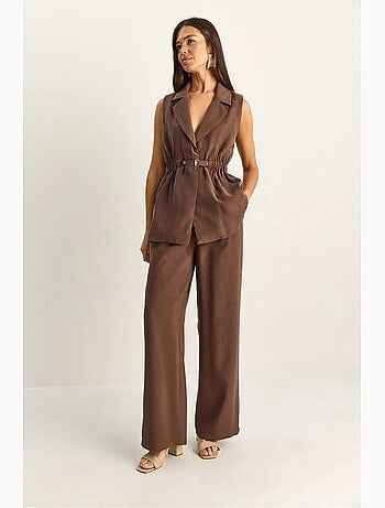 Ensemble à jambes larges taille haute avec col de veste lucci