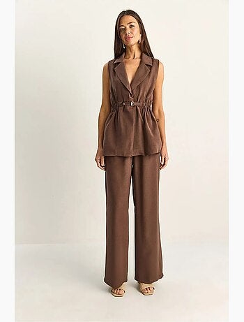 Ensemble à jambes larges taille haute avec col de veste lucci