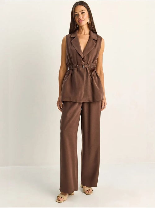 Ensemble à jambes larges taille haute avec col de veste lucci - Kiabi