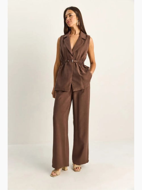 Ensemble à jambes larges taille haute avec col de veste lucci - Kiabi