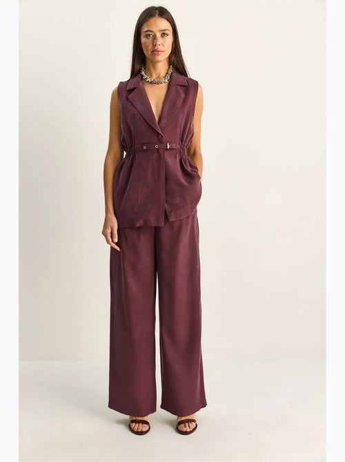 Ensemble à jambes larges taille haute avec col de veste lucci - Kiabi