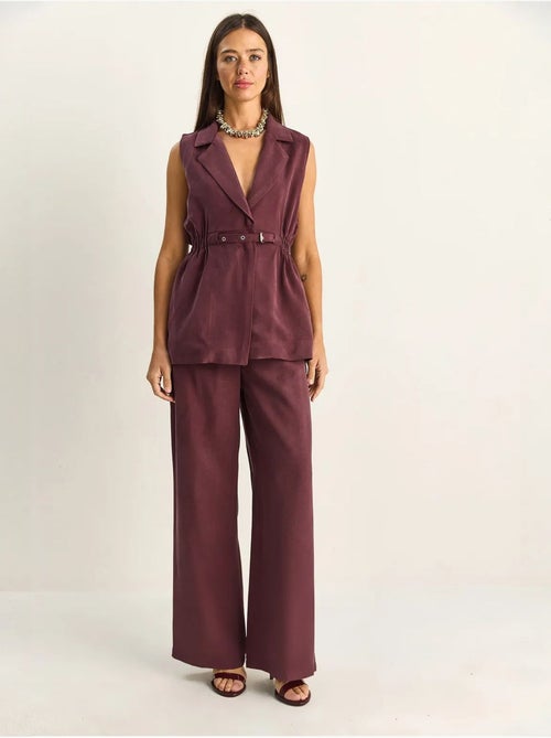 Ensemble à jambes larges taille haute avec col de veste lucci - Kiabi