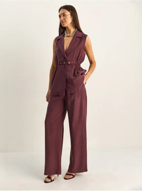 Ensemble à jambes larges taille haute avec col de veste lucci - Kiabi