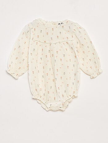 Ensemble barboteuse en gaze de coton + bandeau - 2 pièces