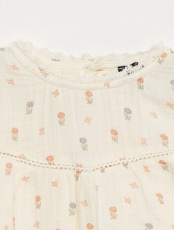 Ensemble barboteuse en gaze de coton + bandeau - 2 pièces