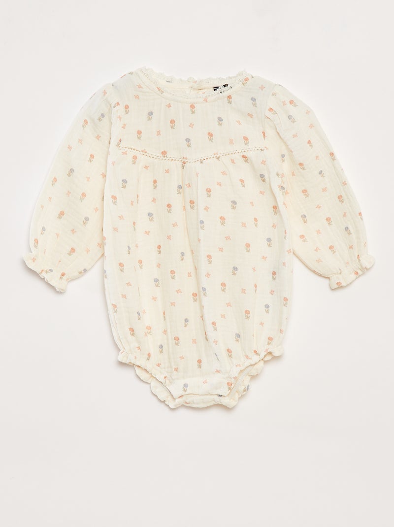 Ensemble barboteuse en gaze de coton + bandeau - 2 pièces BLANC - Kiabi