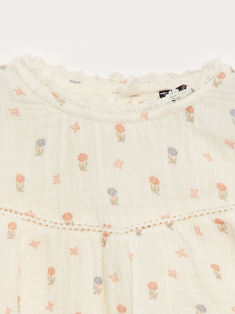 Ensemble barboteuse en gaze de coton + bandeau - 2 pièces BLANC - Kiabi
