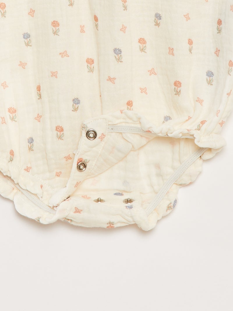 Ensemble barboteuse en gaze de coton + bandeau - 2 pièces BLANC - Kiabi