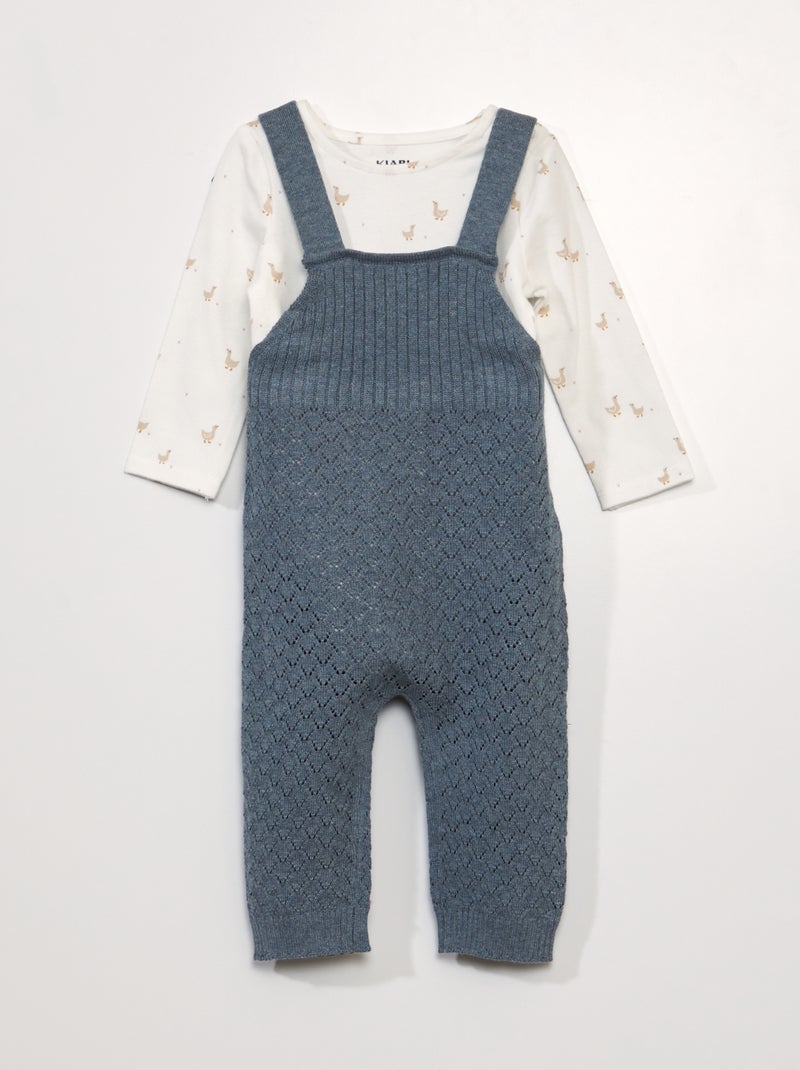 Ensemble bébé body + salopette - 2 pièces Blanc/gris - Kiabi