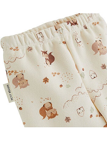 Ensemble bébé gilet croisé et pantalon avec pieds en molleton caramel