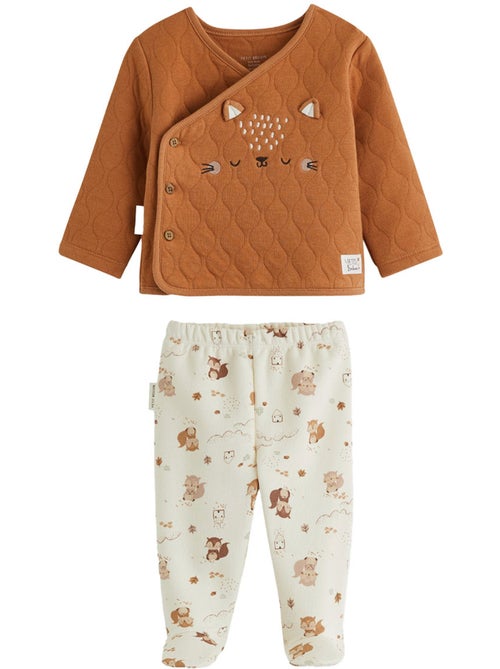 Ensemble bébé gilet croisé et pantalon avec pieds en molleton caramel - Kiabi