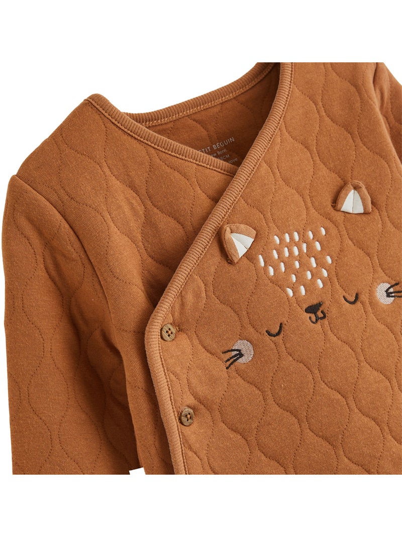 Ensemble bébé gilet croisé et pantalon avec pieds en molleton caramel Ecru - Kiabi