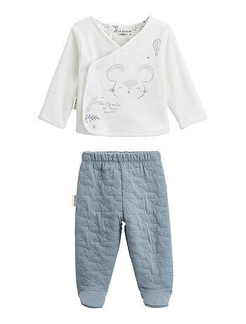 Ensemble bébé gilet en velours et pantalon en coton matelassé rêverie