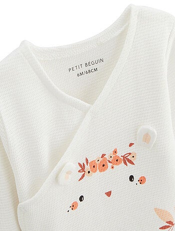 Ensemble bébé gilet et pantalon en coton nid d'abeille miss plume
