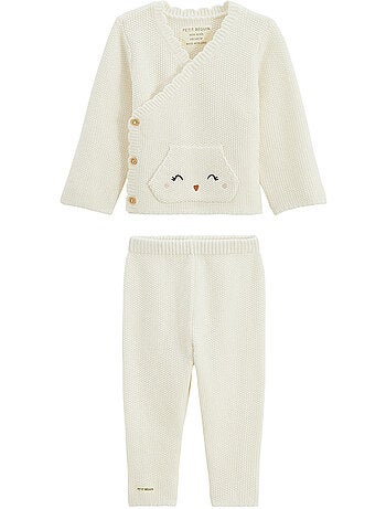 Ensemble bébé gilet et pantalon en tricot colette