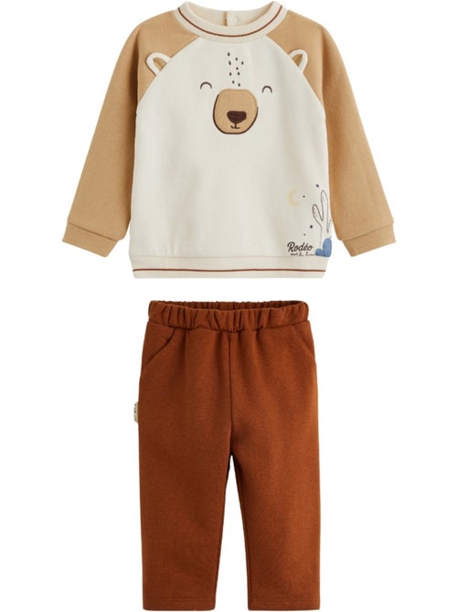Ensemble bébé sweat et pantalon en molleton moka - Kiabi