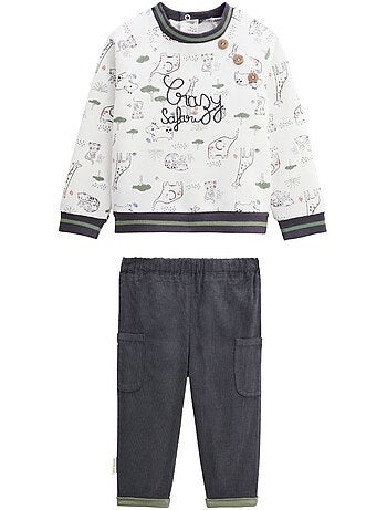 Ensemble bébé sweat-shirt en molleton et pantalon en velours Crazy Safari