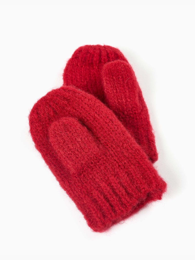 Ensemble béguin et moufles en maille torsadée Rouge - Kiabi