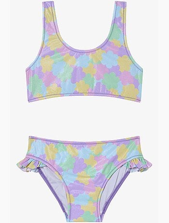 Ensemble bikini fille shiny flower à volants et tour de cou penti