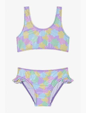 Ensemble bikini fille shiny flower à volants et tour de cou penti