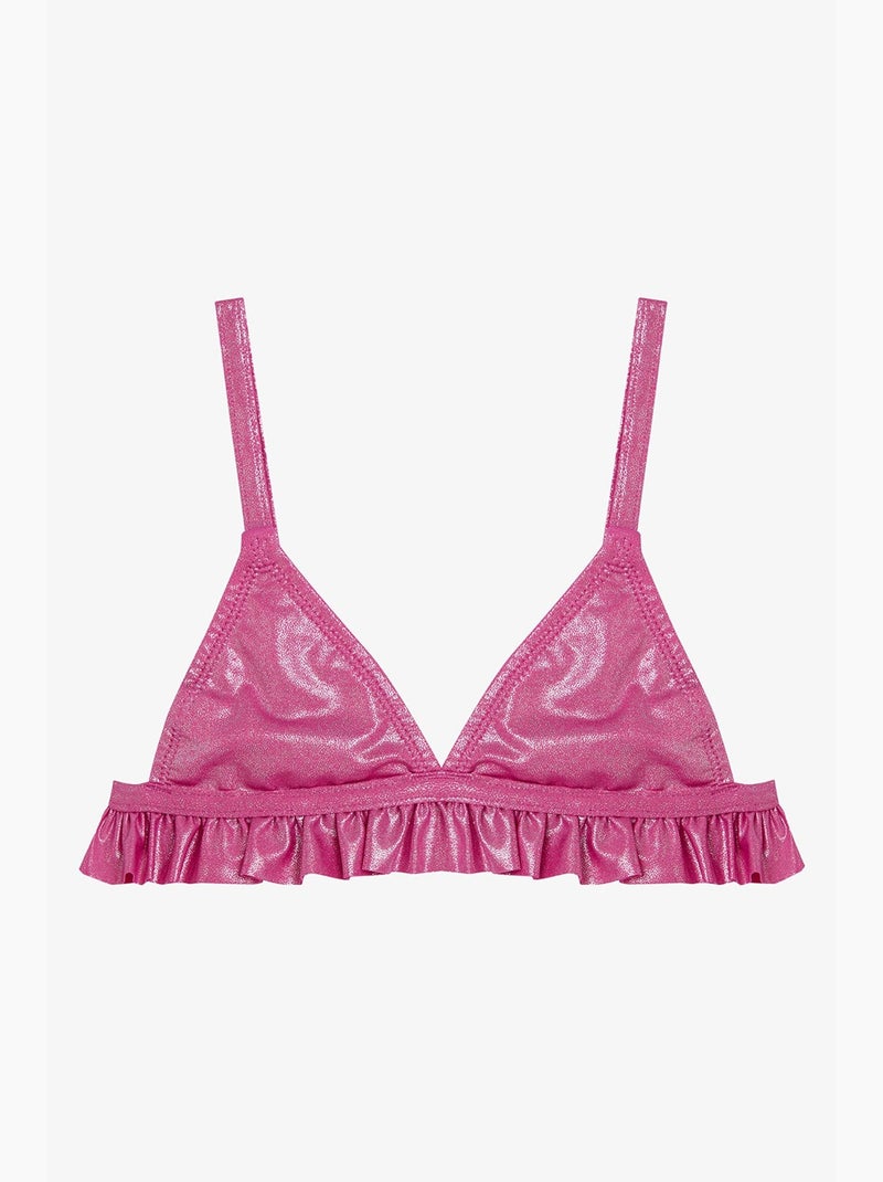 Ensemble bikini triangle brillant fille penti Rose fluo/Solinotes - Kiabi