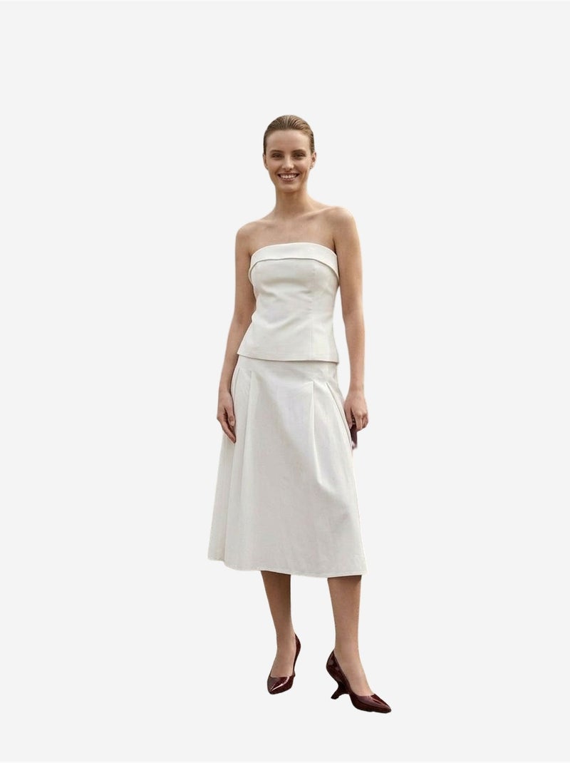 Ensemble blouse bustier et jupe midi à taille haute my fashion Blanc cassé - Kiabi