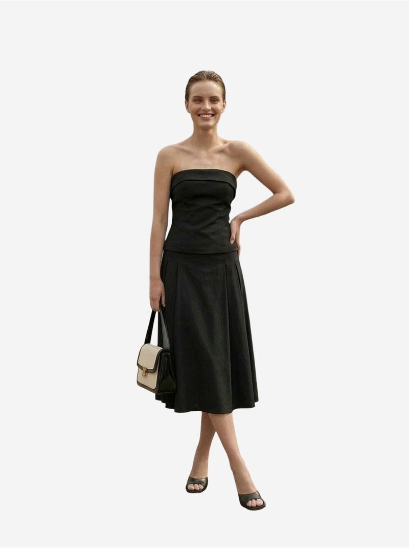 Ensemble blouse bustier et jupe midi à taille haute my fashion Noir - Kiabi