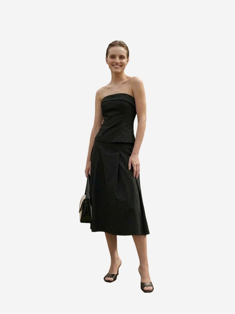 Ensemble blouse bustier et jupe midi à taille haute my fashion Noir - Kiabi
