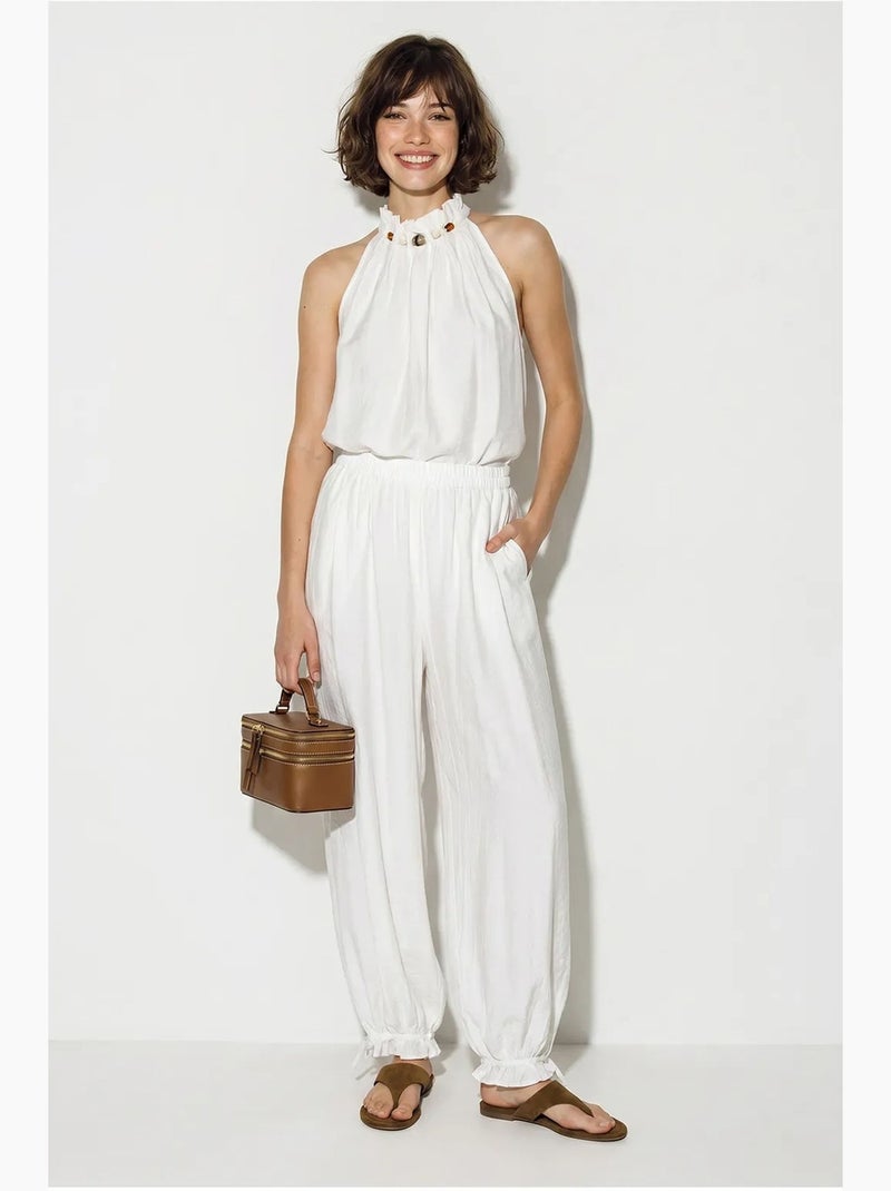 Ensemble blouse dos-nu et pantalon taille haute lucci Blanc - Kiabi