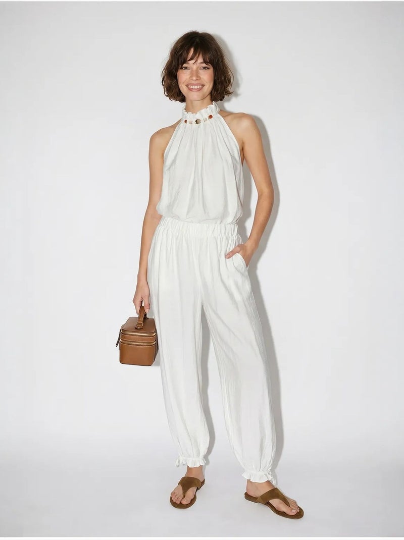 Ensemble blouse dos-nu et pantalon taille haute lucci Blanc - Kiabi