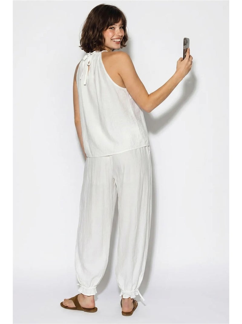 Ensemble blouse dos-nu et pantalon taille haute lucci Blanc - Kiabi
