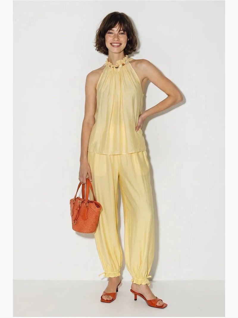 Ensemble blouse dos-nu et pantalon taille haute lucci Jaune citron - Kiabi