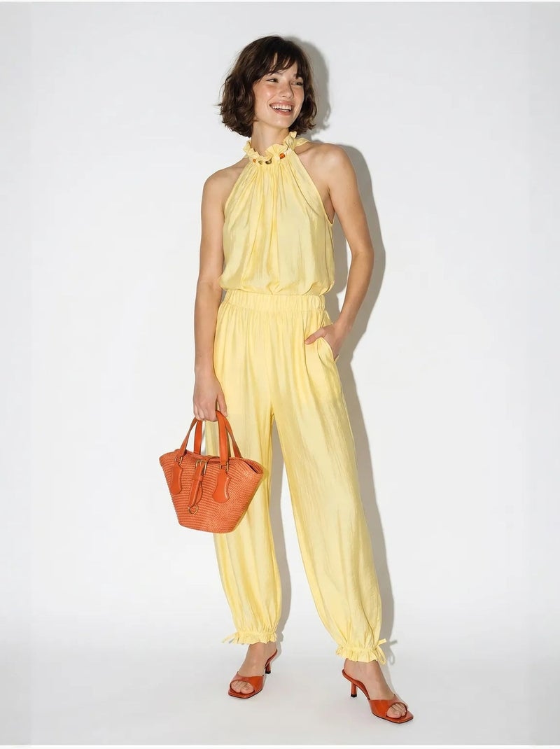 Ensemble blouse dos-nu et pantalon taille haute lucci Jaune citron - Kiabi