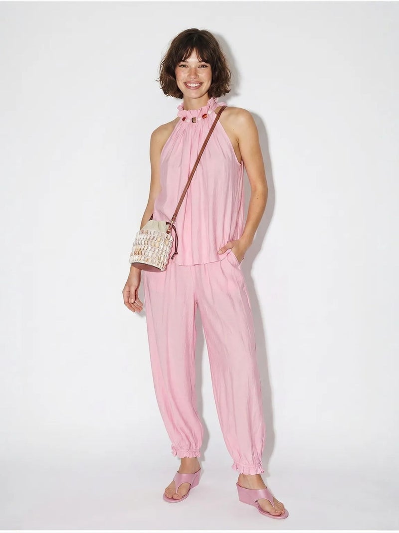 Ensemble blouse dos-nu et pantalon taille haute lucci Rose - Kiabi