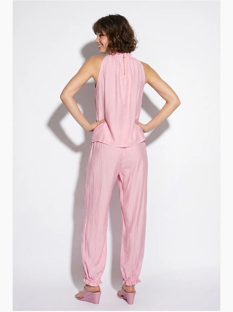 Ensemble blouse dos-nu et pantalon taille haute lucci Rose - Kiabi