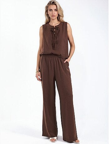 Ensemble blouse en mélange de viscose avec détail à nouer et pantalon à taille élastique hiccup